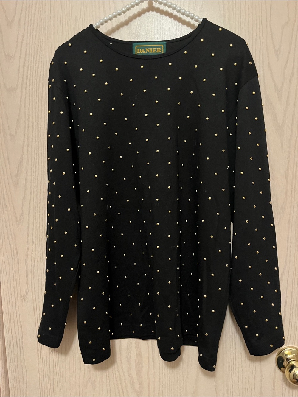 Danier Black Long Sleeve Top with Gold Studs